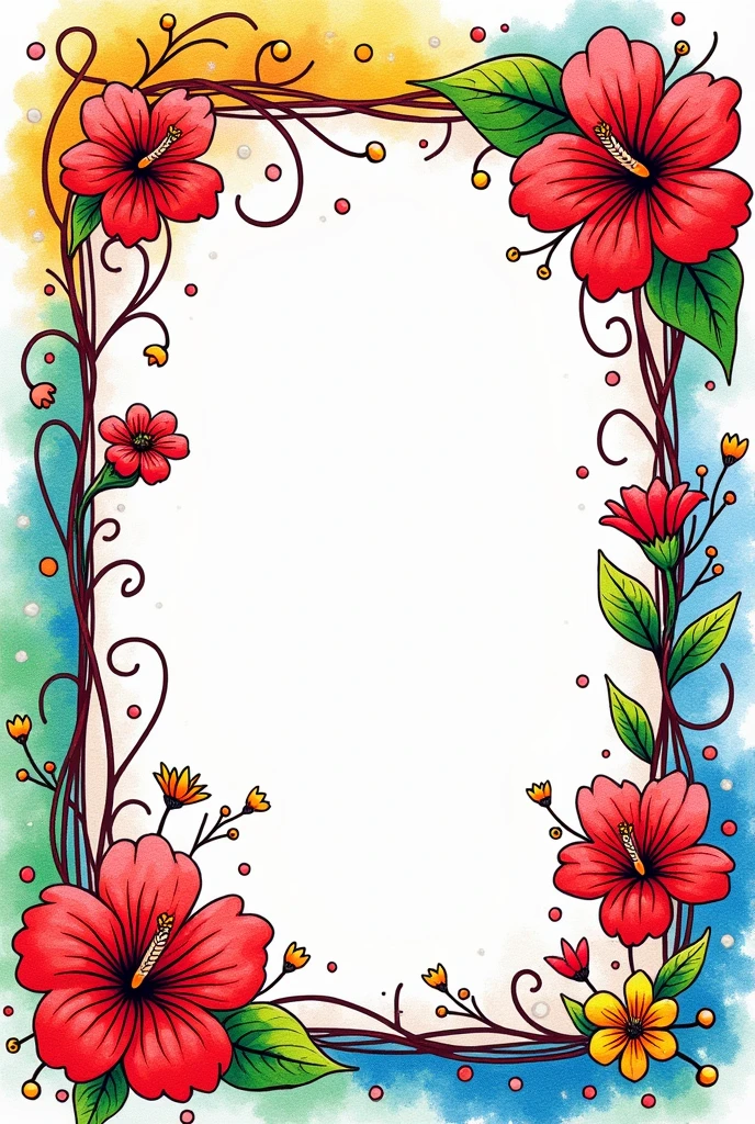 Bunga raya frame red doodle color pencil
