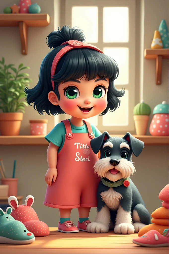 A surgical cap company called Titta Stori, which has as its avatar a chubby girl with green eyes and black hair and as a pet a schnauzer dog. 