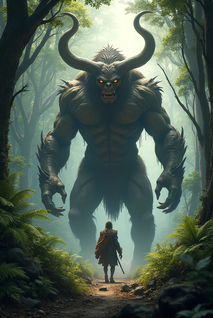 A giant beast in a forest.