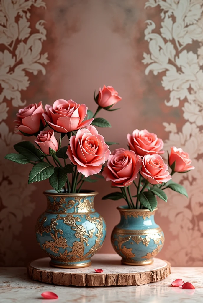 wallpaper for wall 3d shelf with roses pots