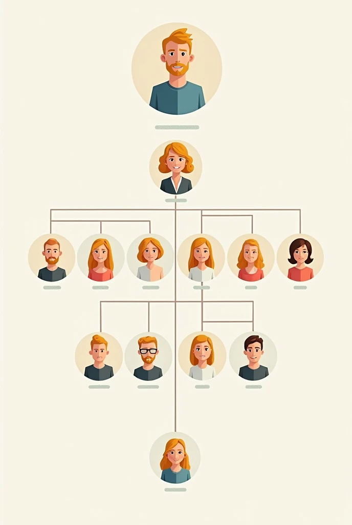 Create a family tree according to the order of people below, from oldest to youngest Andrea Brassanini - male -Italy Luis Brassanini - male - Brazil Eunildo Brassanini - male - Brazil Valmor Brassanini - male - Brazil Thalita Brassanini - female - Brazil Lucas Brassanini Soares - male - Brazil Use avatar to represent each person, Lucas is the youngest and is , others are already adults (both with blonde hair)