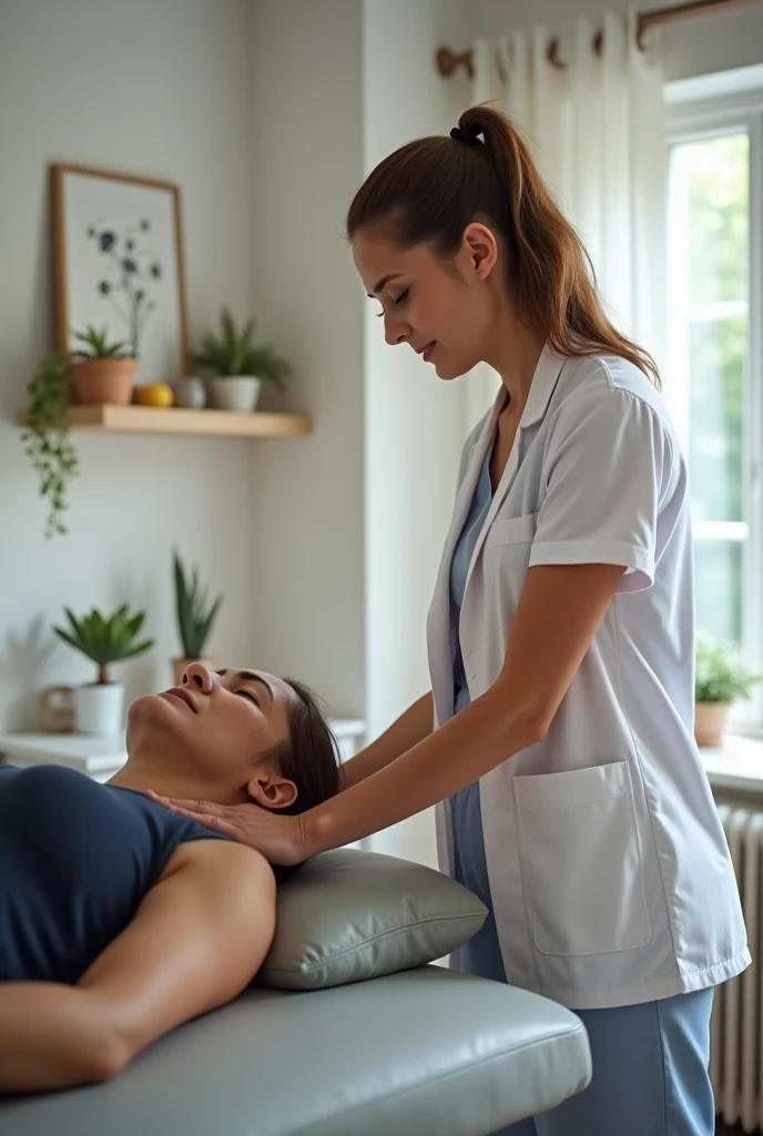 physiotherapist performing passive shoulder exercises on a patient