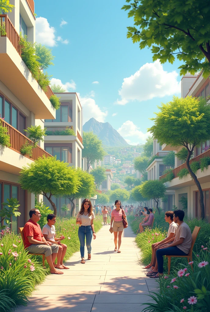 Create a realistic and utopian image of a society where universal basic income is in place. Depict a harmonious and thriving community where every individual has access to a comfortable and fulfilling life. Show diverse people engaged in various enriching activities, such as pursuing hobbies, spending quality time with family, or participating in community projects. Include vibrant and well-maintained public spaces, such as parks, communal gardens, and modern, eco-friendly buildings. Visual elements might include people of all ages and backgrounds living in harmony, with an emphasis on equality, happiness, and well-being. Use bright, uplifting colors and clear, natural lighting to convey a sense of prosperity and contentment across the entire community.





