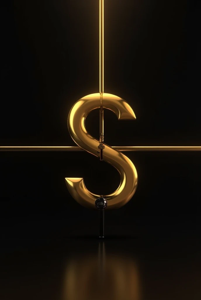 Two perfectly lit and shiny golden S's with a black background and a golden line running through them adds a silhouette of a shirt in the background and an electric vaporizer, with a black shirt in the background too