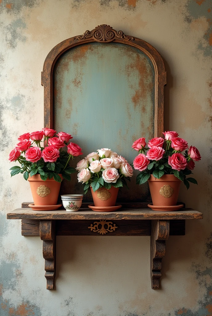 wallpaper for wall shelf with roses pots