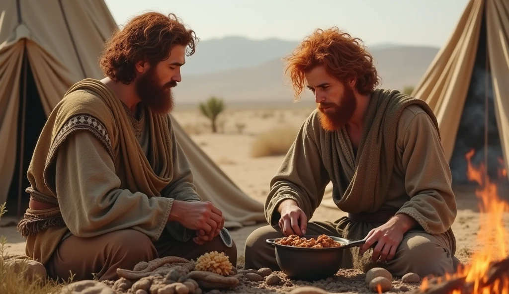 biblical history: Esau who is red Jacob cooking near the tent who are twins