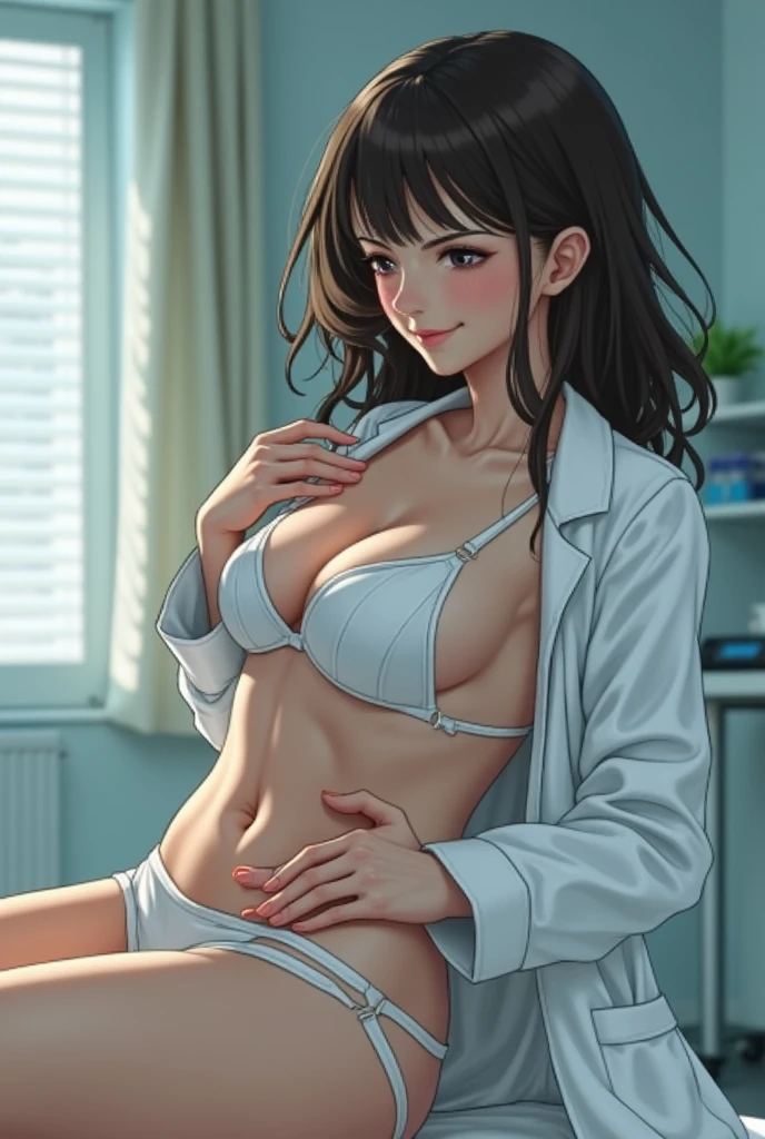 A female doctor touches her breasts and groin、A little comfortable、There is a slight sense of pleasure