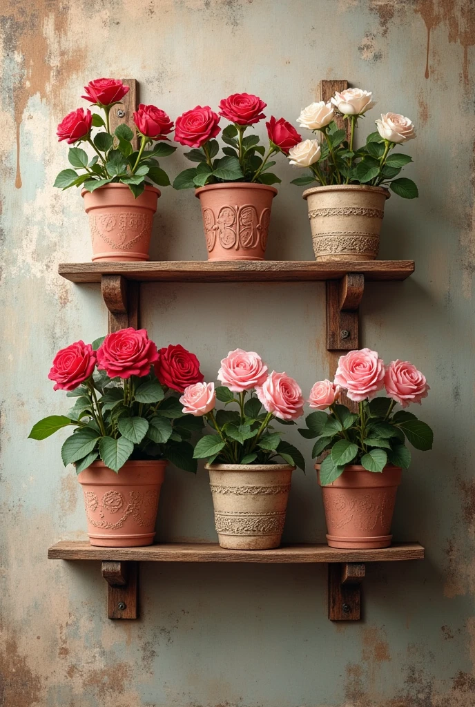 wallpaper for wall shelf with roses pots