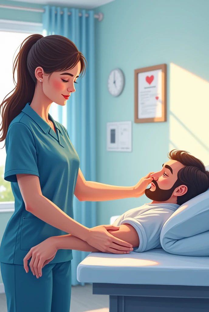 Physiotherapist flexing a patient's arm