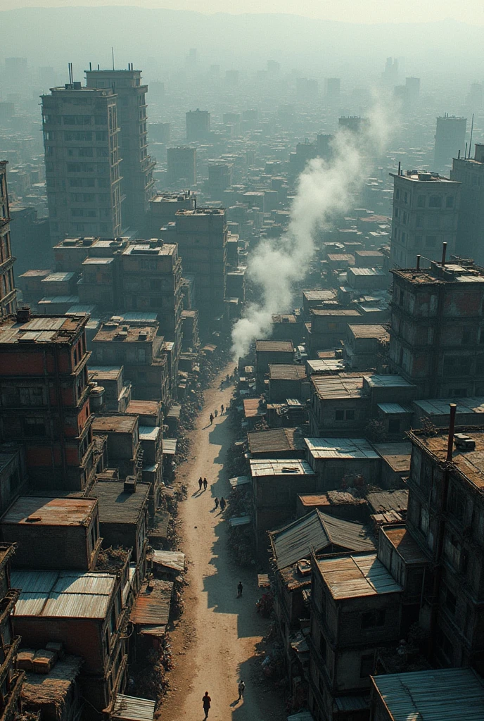 An eagle's eye view of a large city slum 