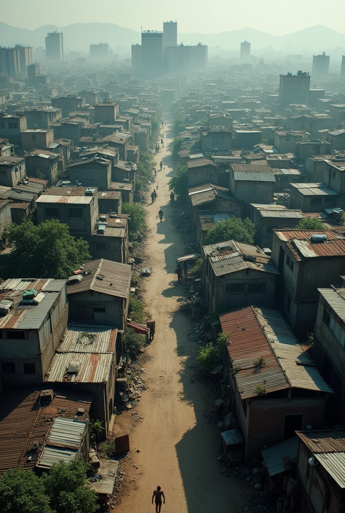 An eagle's eye view of a large city slum