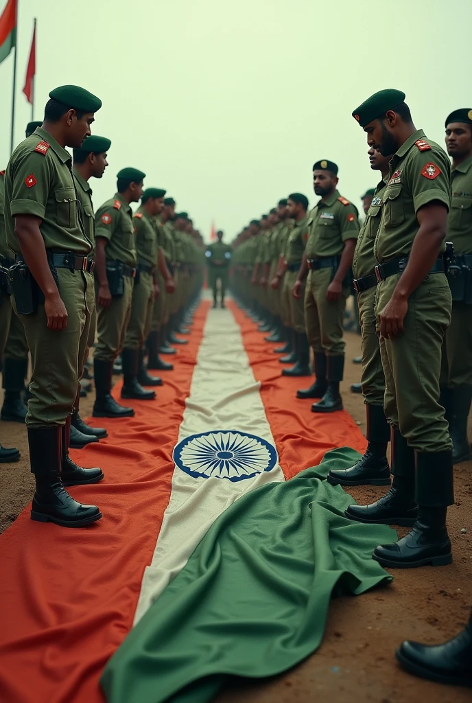 Bangladeshi army making foot step on indian flag for highly extreme dishonor