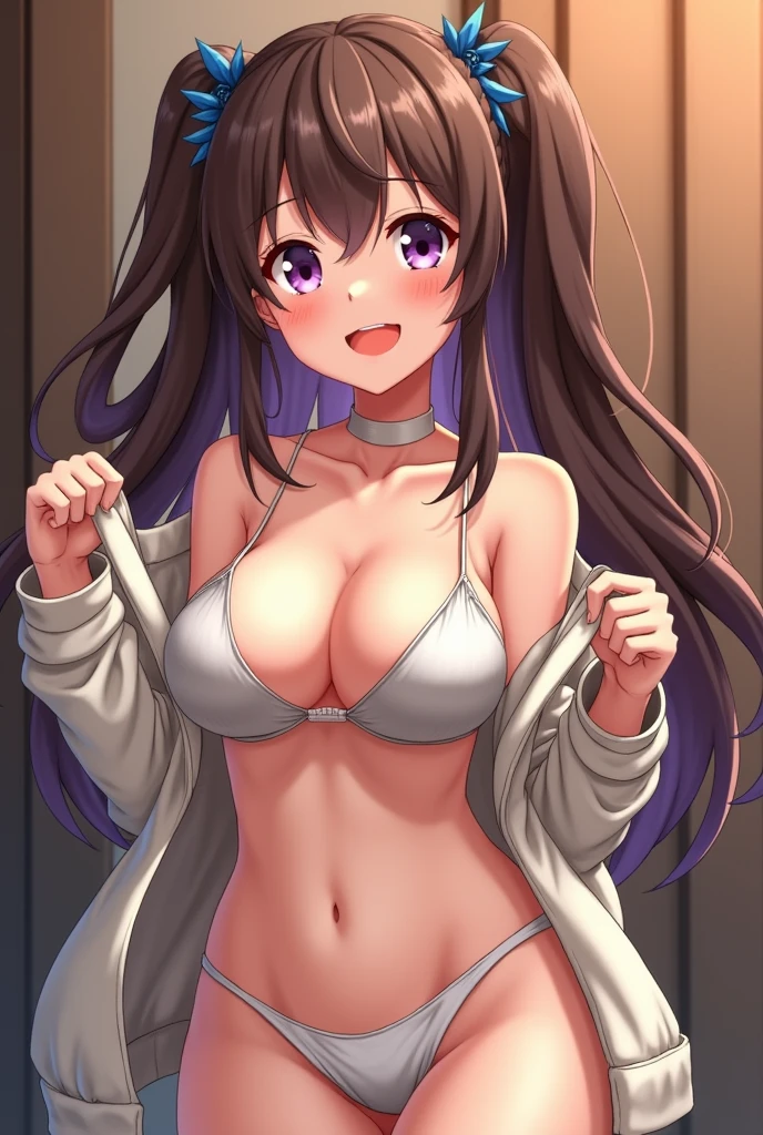 A hot anime girl showing her tits with no bra