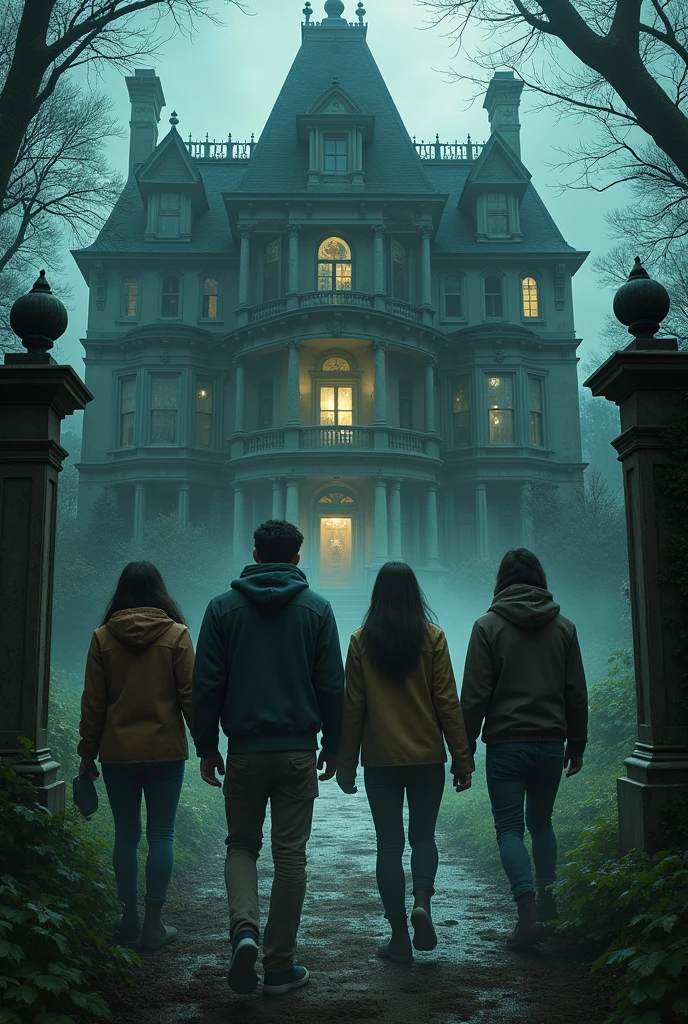 Once, four friends went to explore a haunted mansion.