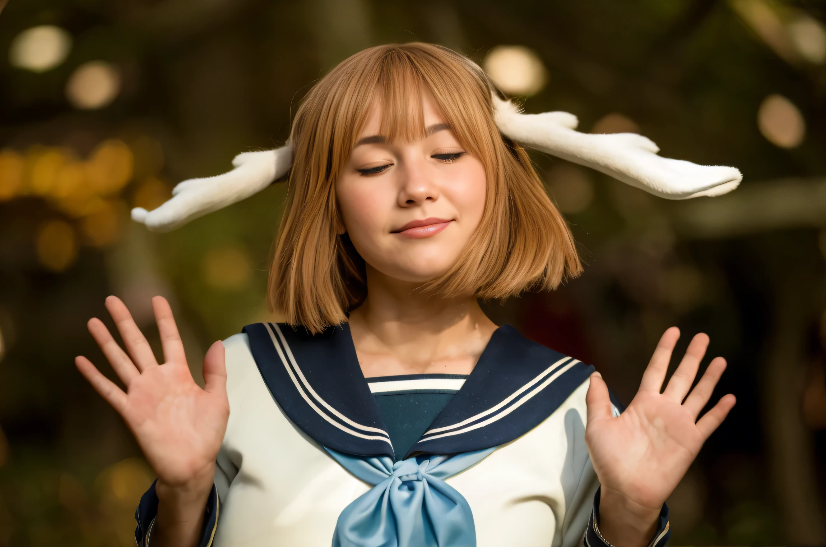 (Best quality, 8k, 32k, Masterpiece, UHD:1.2) "In the peaceful confines of a deer park, a girl stands amidst a large group of deer, each one expressing a gentle and sentimental connection with her. The sunlight filters through the canopy of trees, casting a warm glow over the scene. The deer, ranging from delicate fawns to majestic adults, approach the girl with a sense of calm and trust. One doe rests her head softly against the girl's shoulder, while another nuzzles at her hand, seeking affection. A pair of fawns stand close by, their large, inquisitive eyes filled with curiosity and a quiet bond. The girl kneels to offer a few handfuls of grass, and the deer respond with a tender eagerness, their soft fur brushing against her arms as they eat. The air is filled with the soft rustling of leaves and the quiet breaths of the animals, creating an atmosphere of serenity and mutual respect. The entire scene exudes a gentle connection between the girl and the deer, as though they share a silent understanding of each other's presence, making this moment in the deer park both heartwarming and profoundly serene." ((deer)) ((horns)) ((deers))