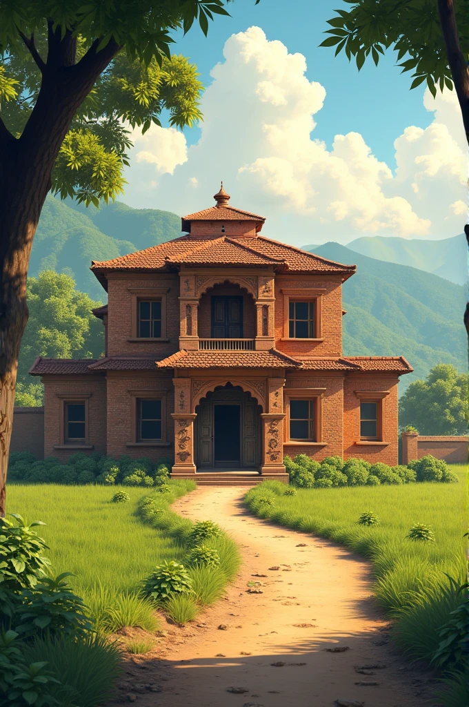 detailed, historically accurate illustration of Bhagat Singh's childhood home in Punjab, showcasing the traditional architecture and rural setting of early 20th-century India.