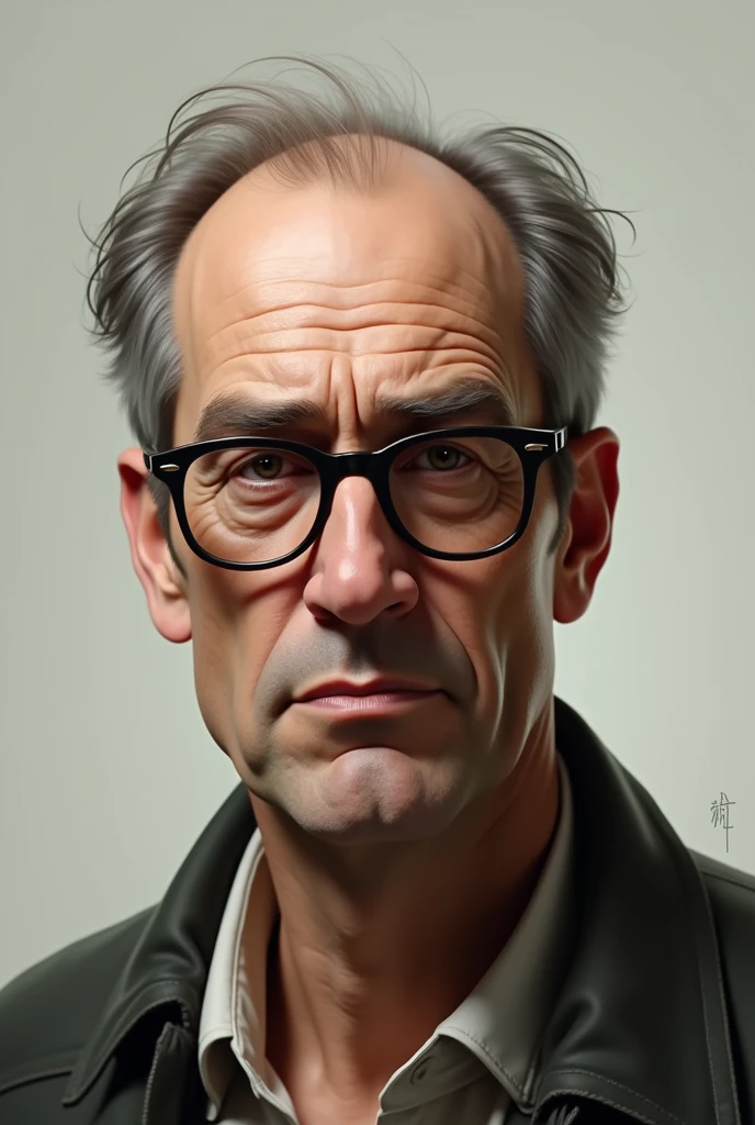 Create a picture of a not very handsome person with glasses Create a face of a not very handsome man with glasses who is half bald, 2