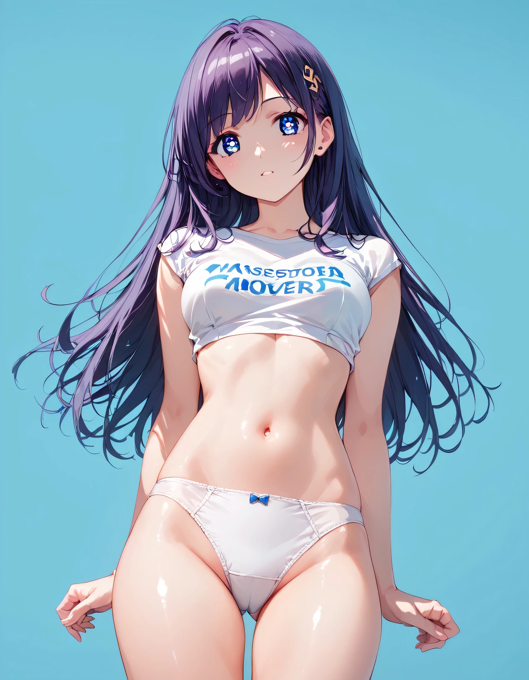 score_9, score_8_superior, score_7_superior,sauce_anime, High-resolution images,masterpiece,Highest quality,,Cute Face,Beautiful Skin,Shiny Hair,Highly detailed eyes,Simple Background, Jojipan, panties、Idol、18-year-old、kawaii,cute,