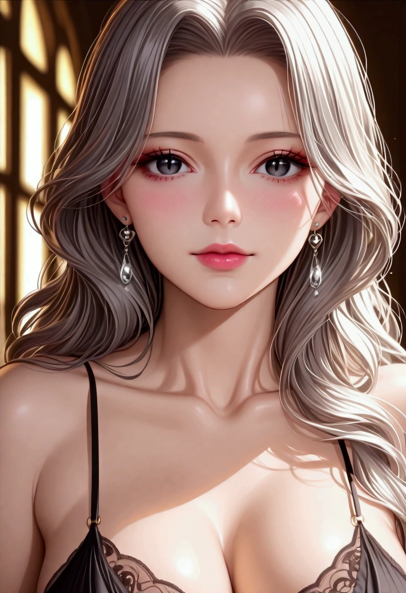 score_9, score_8_superior, score_7_superior, High-resolution CG illustration,A masterpiece in 32K resolution,Highest quality,it is really amazing,Very detailed,Ultra-high resolution,Ultra-realistic,Realistic,Increased depth of field,Cinematic lighting,
Elegant mature Japanese woman,
Shiny silver hair,Wavy long hair,Showing his forehead,god々Beautiful,Ultra-detailed and beautiful face,Sensual look,Beautiful dark brown, moist eyes,Pitch black eyes,Glowing, moisturized skin,Translucent white skin,born々New skin texture,Great proportions,
Elegant wine-red slit dress,spaghetti straps,Deep slit,Detailed and beautiful lace decorations,born地の柔らかな質感,
Black panties,
Black Stockings,
高層ビルの屋superior,Background of big city night scene,
Dramatic Angle,