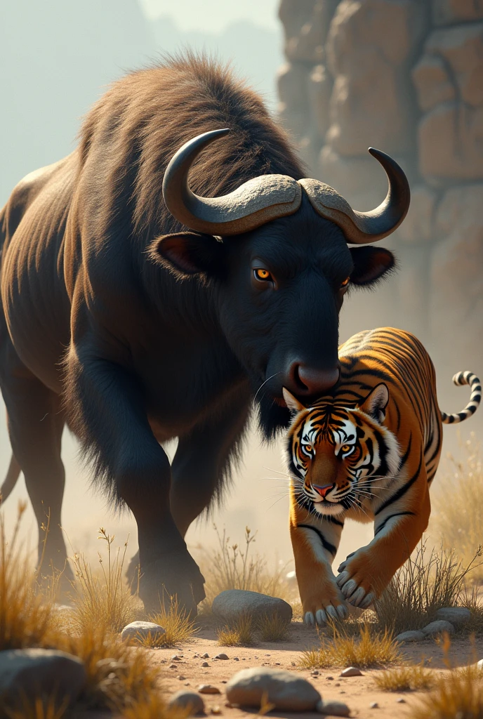 Buffalo killing tiger