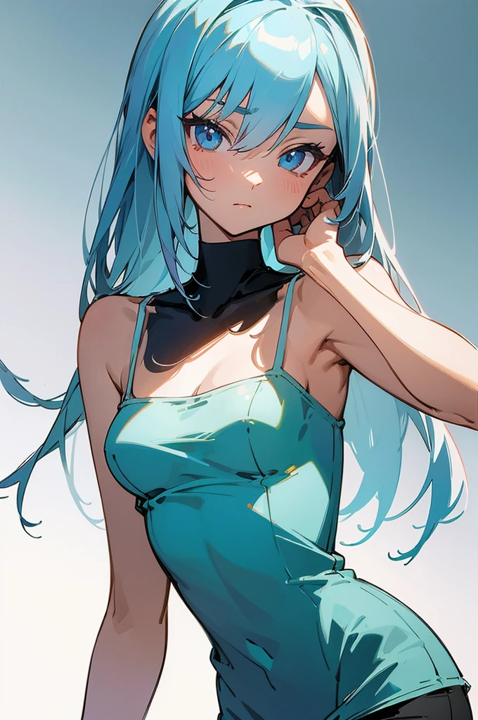 (Super detailed illustration), [standing picture, upper body, close-up of girl:0.4], slim body, perfect body, camisole, gradient background, anime character, character design, perfect hands, (cute girl:1.1),