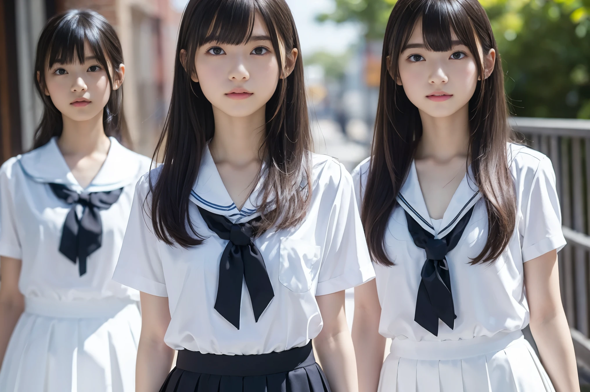 High resolution、High resolution、In 8K、RAW Photos、Highest quality、masterpiece、18-year-old girl, (Flat chest like:1.2), ((Skinny body:1.2)), Wavy Hair,, Anatomically correct、bangs、Waist、thigh、Japanese high school uniform