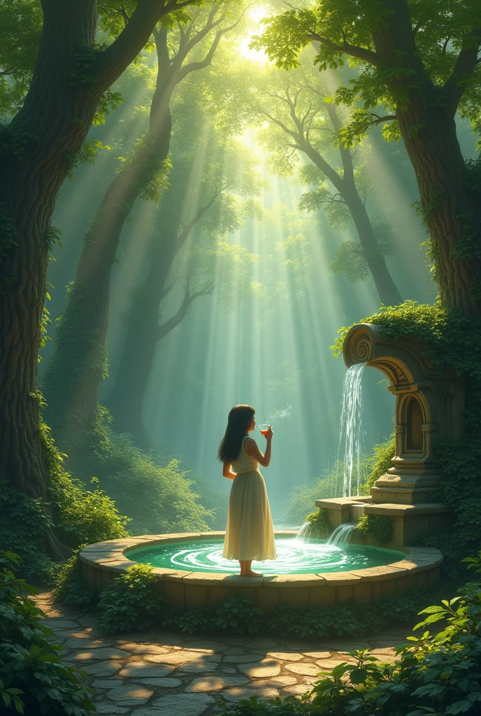 You take a sip from the fountain one 
men in the forest
