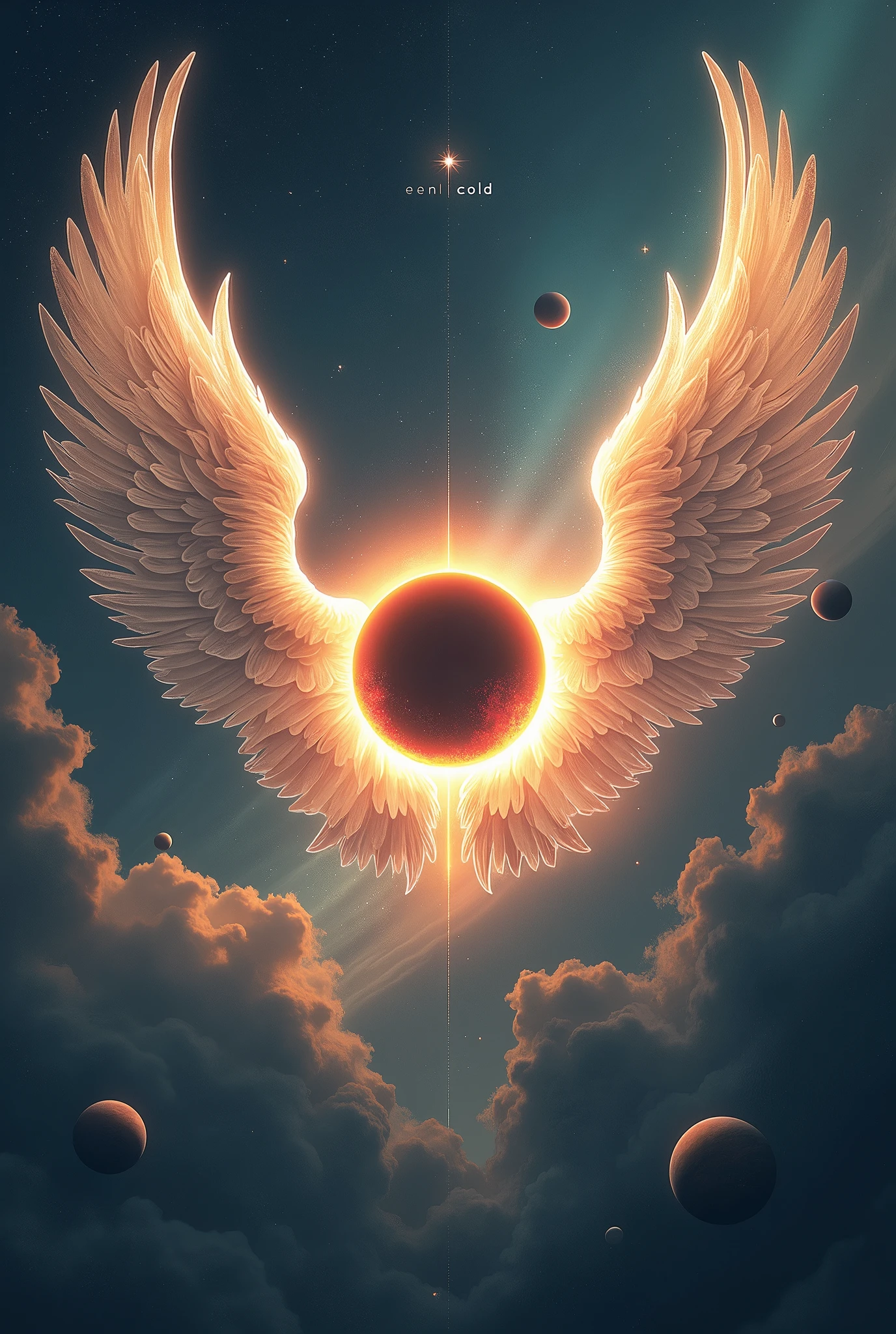 eclipse with planets background and angel wings, only the wings at the top of the image that say the word Dynasty in letters similar to those in the image.
the wings at the bottom.