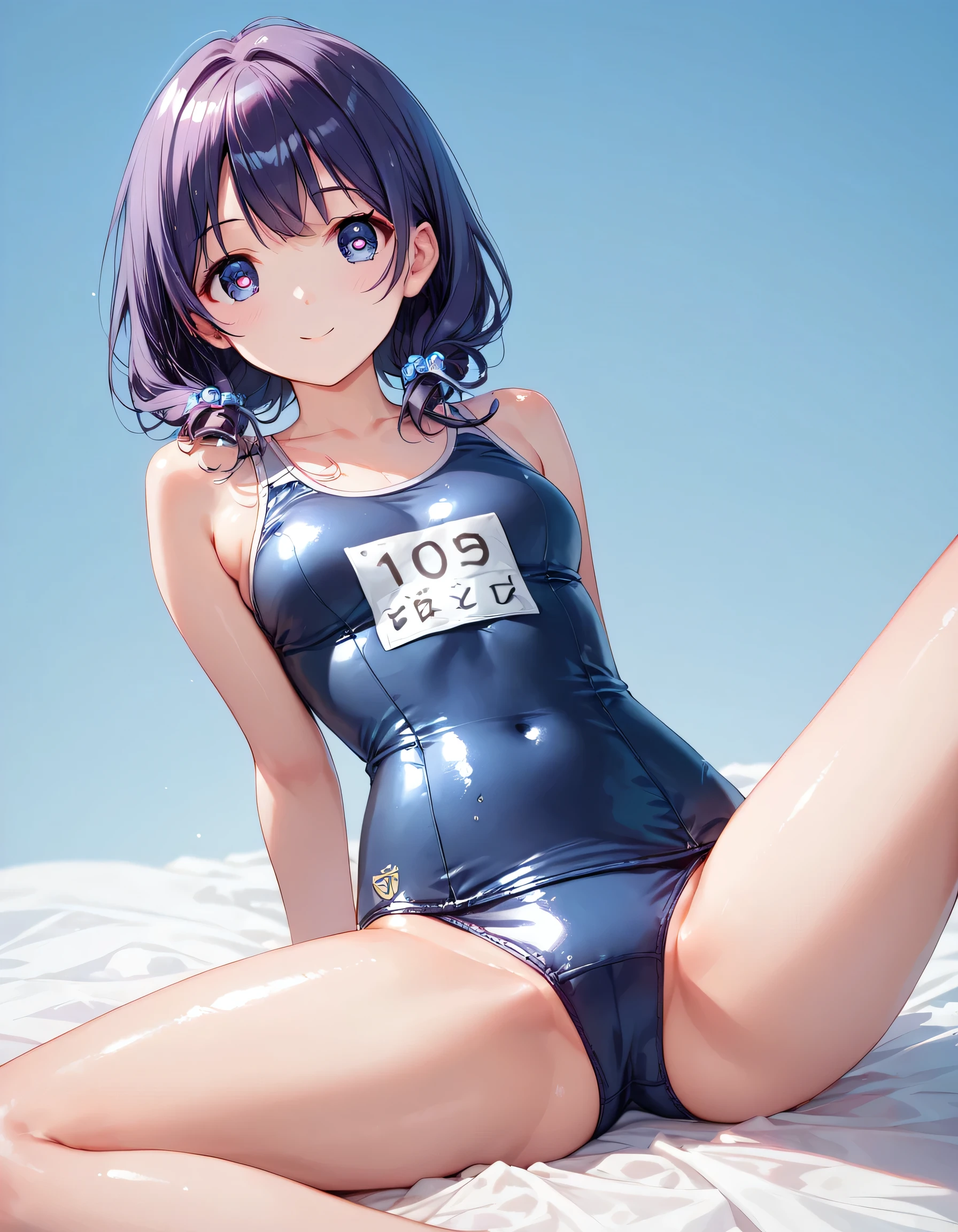 score_9, score_8_superior, score_7_superior,sauce_anime, High-resolution images,masterpiece,Highest quality,,Cute Face,Beautiful Skin,Shiny Hair,Highly detailed eyes,Simple Background, Jojipan, panties、Idol、18-year-old、kawaii,cute,navy school swimsuit