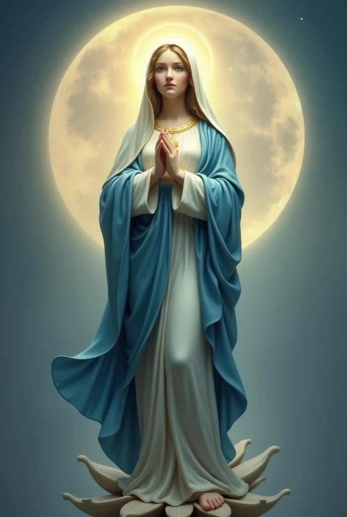 Virgin Mary in Blue,Moon pedal foot,on the head crown shining light