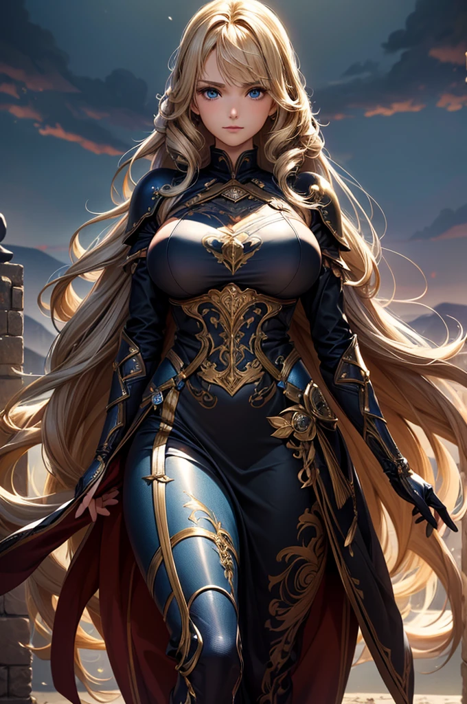 ((masterpiece, best quality, ultra-detailed, high resolution, extremely detailed CG, super detailed, Most beautiful clean lighting)), 1 girl, give a faint smile, Half Japanese, Multiple long drill hair, Large amount of hair, curly hair in vertical rolls, shiny blonde Long hair, Beautiful blue eyes, Elegant, Not tall, slim body, slender hips, Beautiful lady, huge breasts, Fantasy worlds, wind worlds, armour of natural colours, tornadoes, wind blades.
