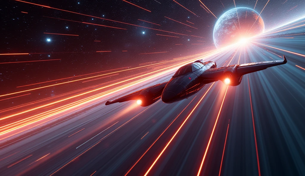 (masterpiece:1.2,of the highest quality,Super detailed,realist,Ultra high resolution camera),8k,Wallpaper,(Hyperspace navigation of an ultra-compact spacecraft),(Shot from behind the spaceship.:2.0),(Expressing ultra-high speed with beautiful light lines.:2.0),(black hole),space universe,magnificent landscape painting,dynamic