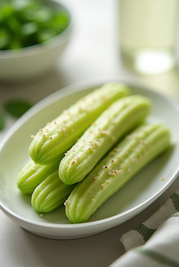 beautifully ladyfinger on a table,delicate stems with tender tips,crisp and fresh,artistic presentation,naturally vibrant colors,(best quality,4k,8k,highres,masterpiece:1.2),ultra-detailed,realistic:1.37,close-up details,textured, studio lighting,subtle shadows,aesthetic appeal,culinary inspiration,wholesome and healthy,
