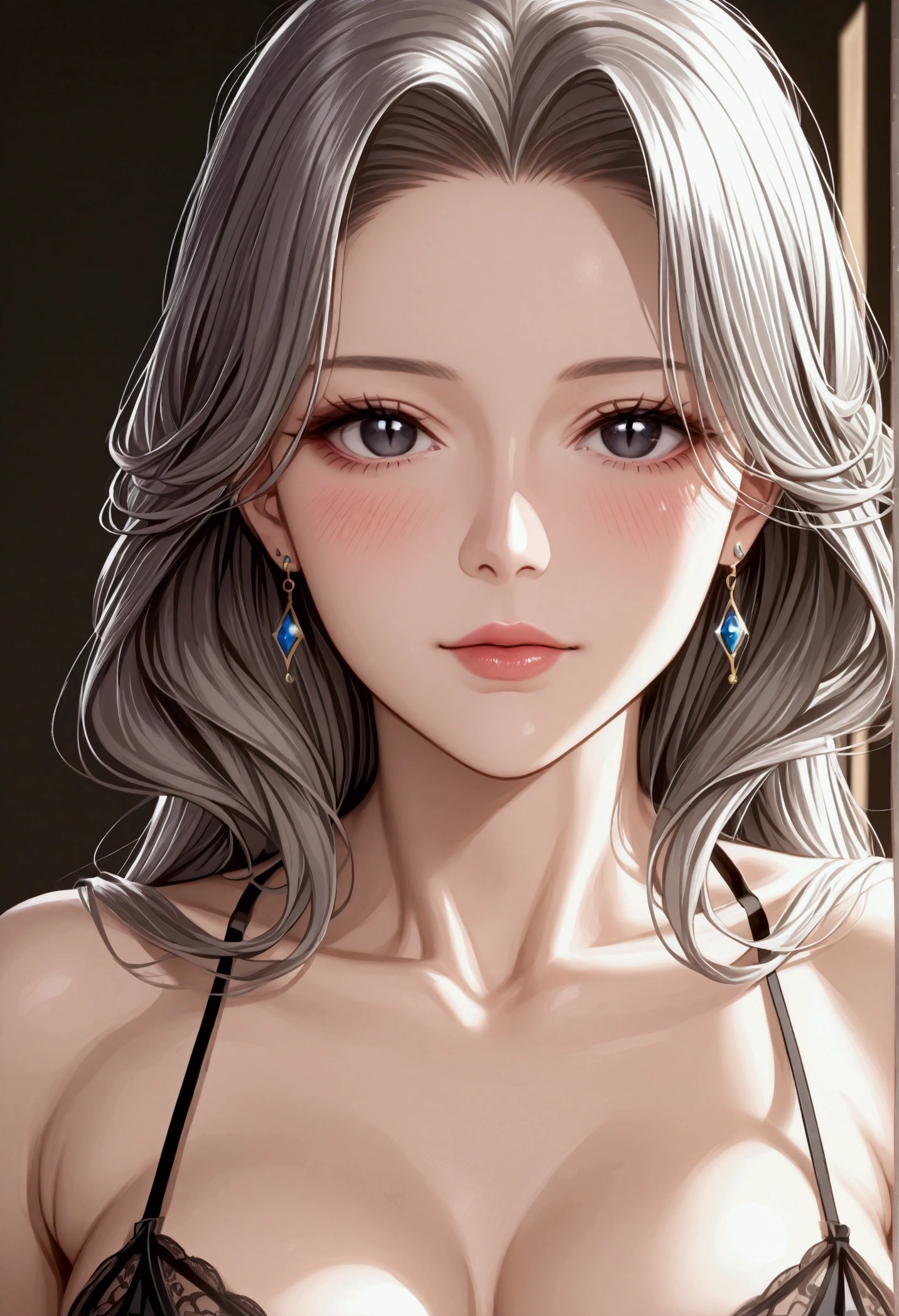 score_9, score_8_superior, score_7_superior, High-resolution CG illustration,A masterpiece in 32K resolution,Highest quality,it is really amazing,Very detailed,Ultra-high resolution,Ultra-realistic,Realistic,Increased depth of field,Cinematic lighting,
Elegant mature Japanese woman,
Shiny silver hair,Wavy long hair,Showing his forehead,god々Beautiful,Ultra-detailed and beautiful face,Sensual look,Beautiful dark brown, moist eyes,Pitch black eyes,Glowing, moisturized skin,Translucent white skin,born々New skin texture,Great proportions,
Elegant wine-red slit dress,spaghetti straps,Deep slit,Detailed and beautiful lace decorations,born地の柔らかな質感,
Black panties,
Black Stockings,
高層ビルの屋superior,Background of big city night scene,
Dramatic Angle,