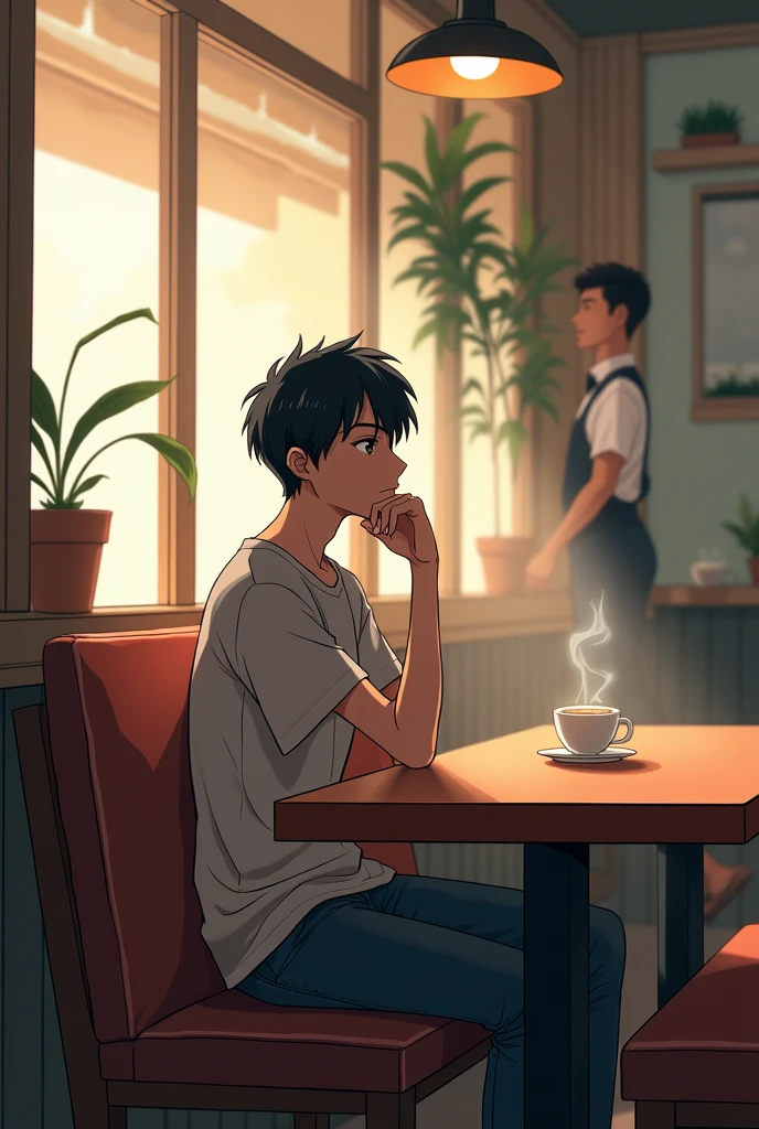 Leo a guy waiting at restaurant alone anime type image