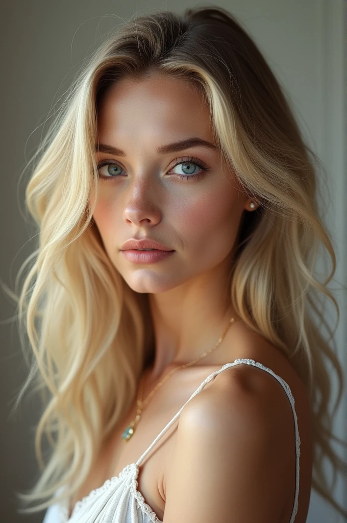 Blonde européenne réaliste yeux bleu