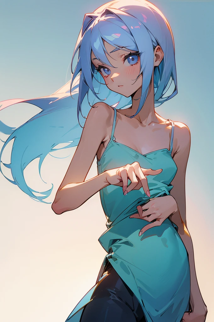 (Super detailed illustration), [standing picture, upper body, close-up of girl:0.4], slim body, perfect body, camisole, gradient background, anime character, character design, perfect hands, (cute girl:1.1),