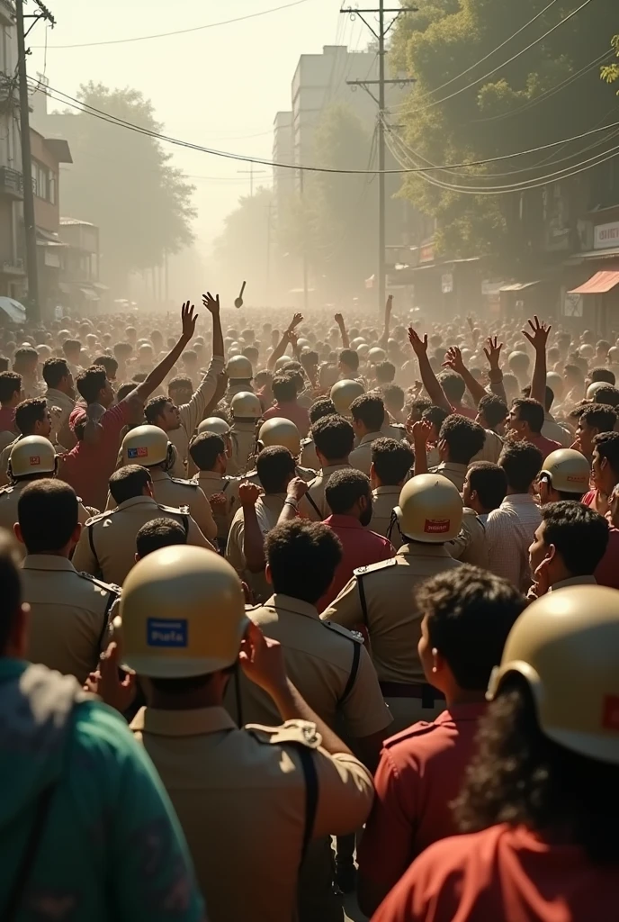 Indian bengali crowd  breaking police barricades beatan by police