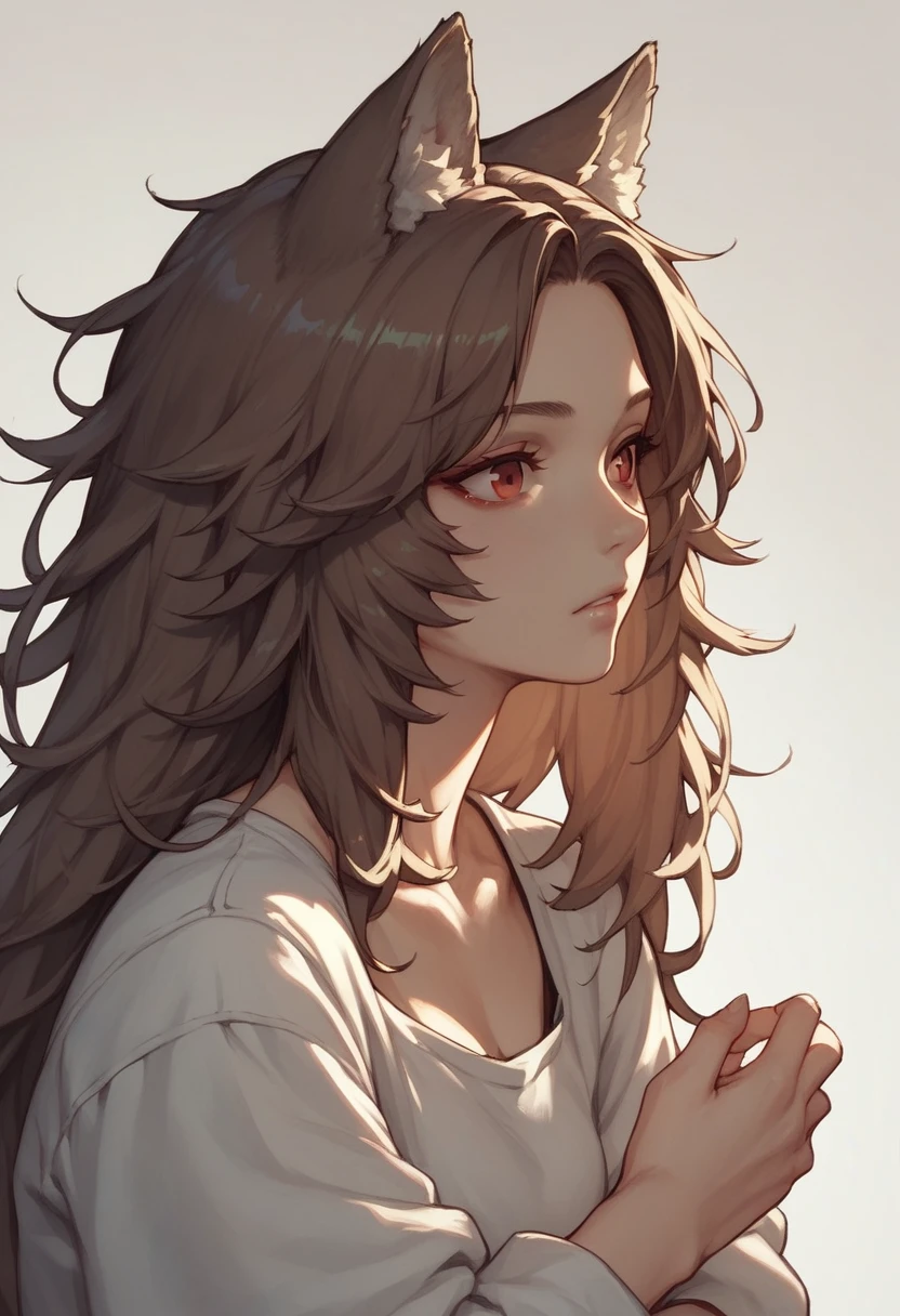 Brown Hair,Long Hair,Red eyes, Wolf Girl,Wolf Ears,Wolf's tail、If that's big、Long chest、camisole(tight)Maxi Dresses、Swollen abdomen