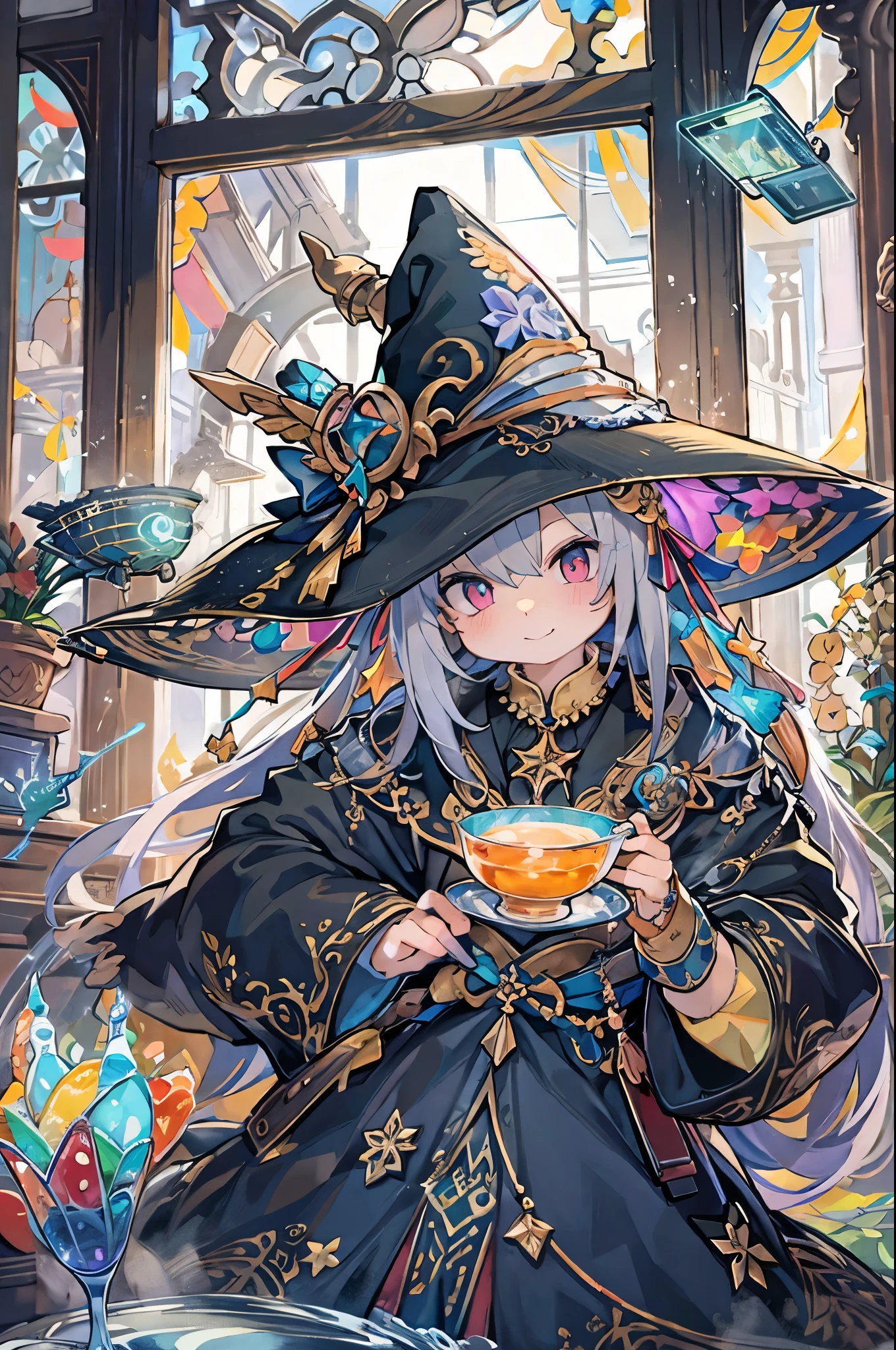 masterpiece, Highest quality, Little, Wizard's Tea Party, Handsome male witch, Beautiful Witch, Happy, Vibrant, colorful