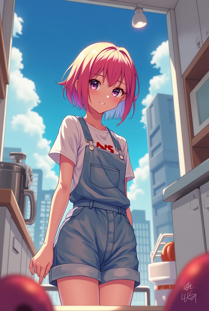 Kizi,アニメ,standing,new,in kitchen,gazing at viewer,totally cumshot,