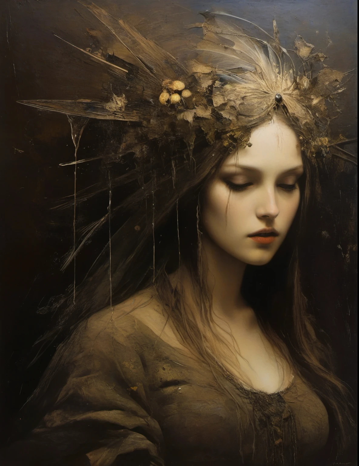 James Gurney, Surrealist art , dream-like, mysterious, Provocative, symbolic, Complex, detailed,, (Gothic but very beautiful:1.4), (masterpiece, Highest quality:1.4) , Nicola Samori Style, Summer Goddess