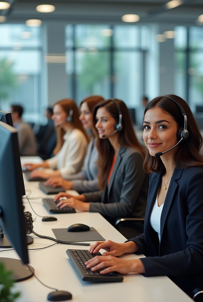 Four women are calling customer via softphone