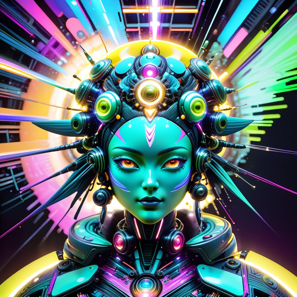 Memes, Surreal, Digital Art, EEG, Information flow, Cultural transmission, Potential awareness, abstract pattern, psychedelic, Neon color, Glitch Art, cyber punk, Cinema Lighting, Super detailed, 8k, Realistic, Volumetric, Ray Tracing, Studio Lighting, Vibrant colors, psychedelic elements, Viral content, Social Media, Cultural phenomenon