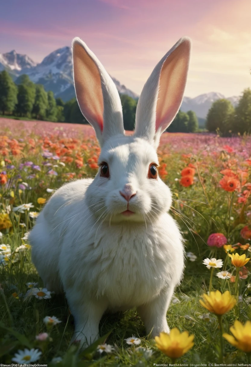 Wolpertinger made of duck + Hase + mouse + In bright colors + Anime-Series, realistic representation, on a flower meadow, (best quality,4K,8k,highres,masterpiece:1.2),Ultra-detail,(Realists,photoRealists,photo-Realists:1.37),elaborate details,cinematic lighting,The Fantasy,Digital Drawing,surreal,Very detailed,Film composition,keen focus,photoRealists,hyperRealists,mystical,Ethereal,fantastic,exhilarated,noticeable,dream-like,conceptual,imaginative