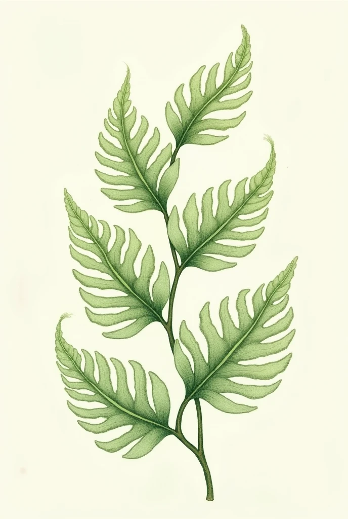Draw me like a man made drawing of a 5 set of fern leaf make it more realistic drawing with different patterns