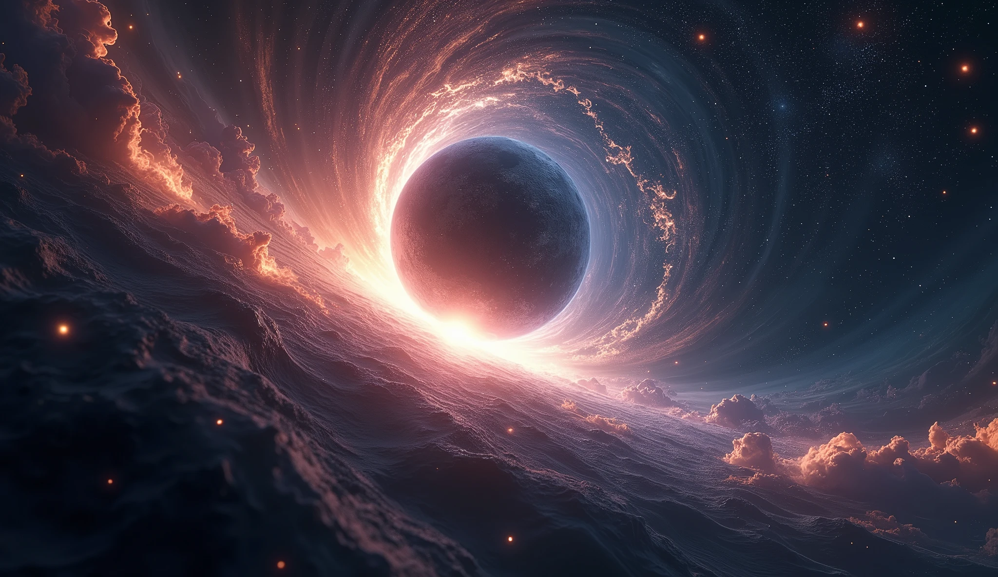 (masterpiece:1.2,of the highest quality,Super detailed,realist,Ultra high resolution camera),8k,Wallpaper,(Hyperspace navigation of an ultra-compact spacecraft),(Shot from behind the spaceship.:2.0),(Event horizon of light.:2.0),(black hole),space universe,magnificent landscape painting,dynamic
