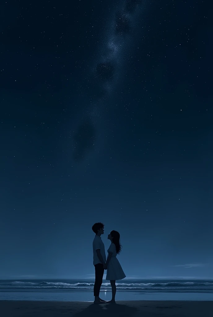 Night Sky、Star of the sky、Night Skyを見上げる男女、Sandy Beach、Ocean