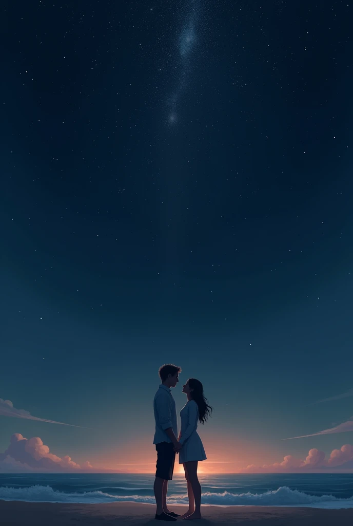 Night Sky、Star of the sky、Night Skyを見上げる男女、Sandy Beach、Ocean
