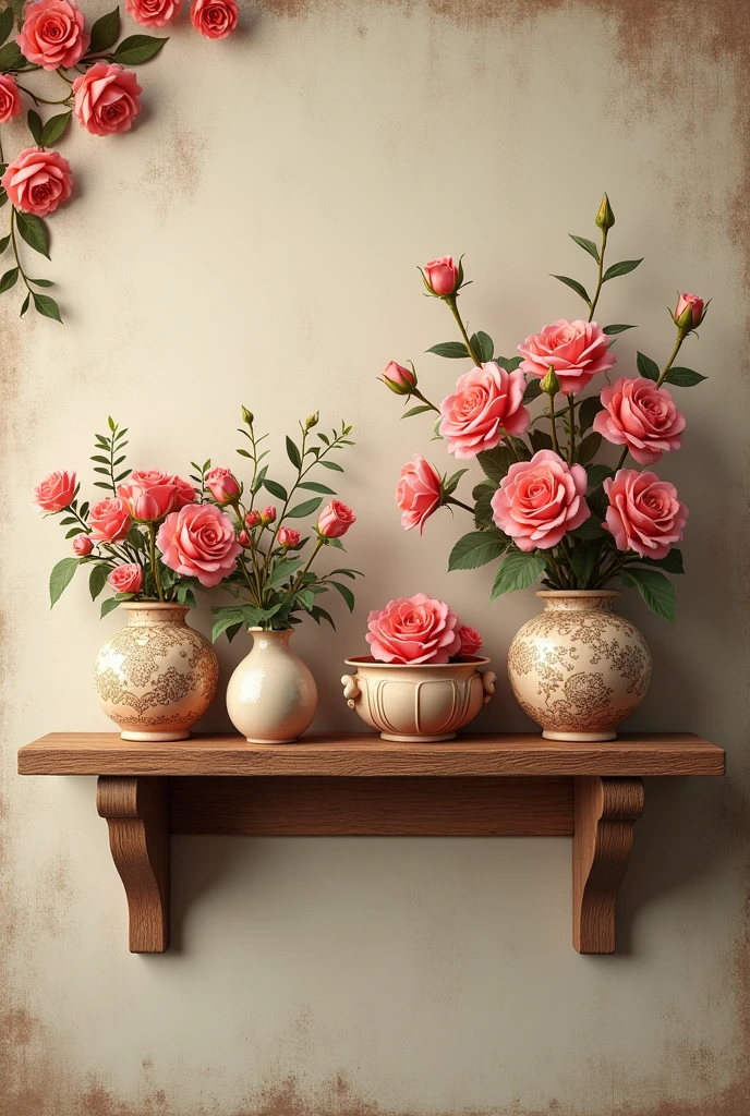 wallpaper for wall shelf with roses pots & sindhri